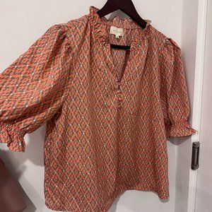 Melloday - orange blouse with puffy sleeves - L